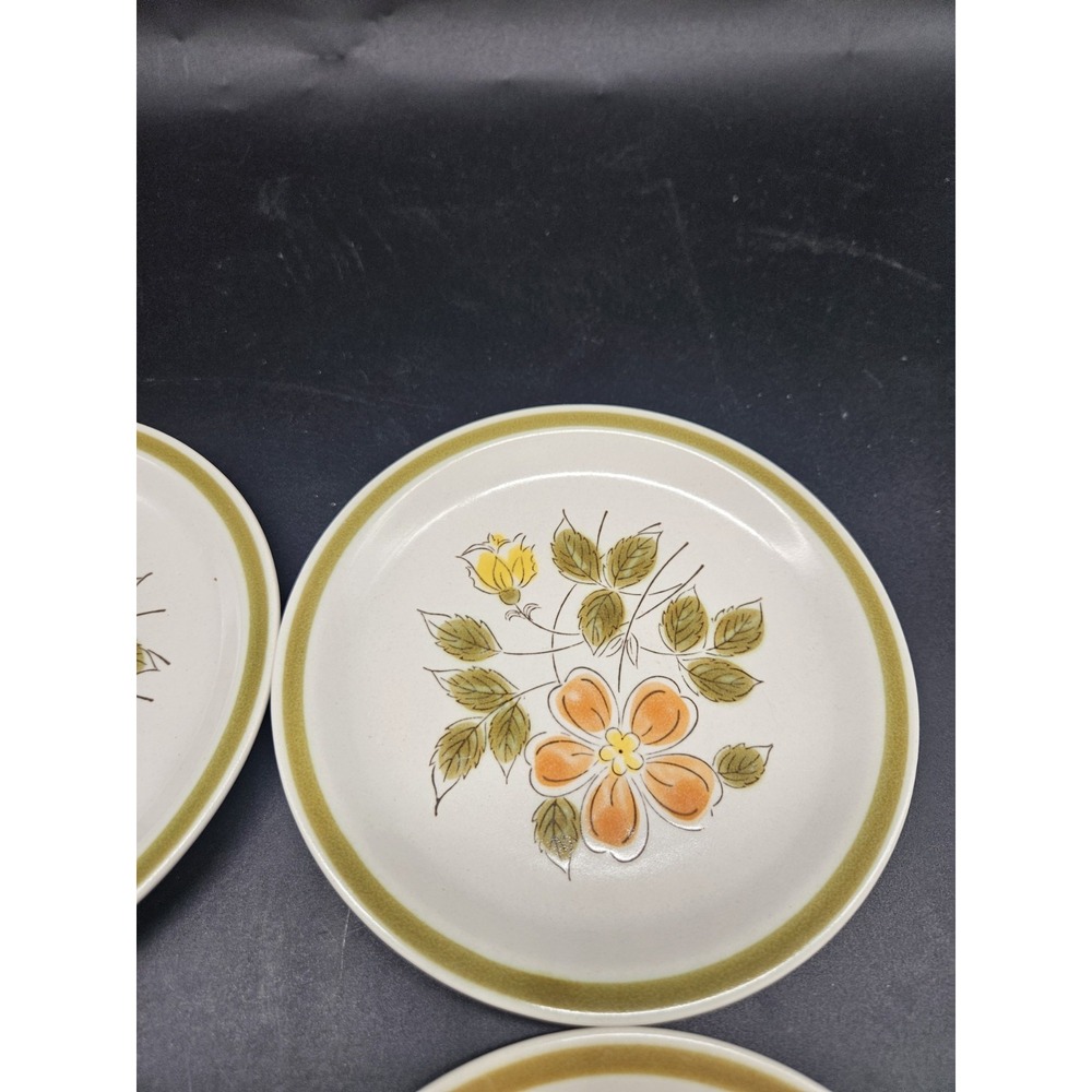 Vintage lot of 2 wild flower stoneware 6 1/2 inch dessert plates & 2 Saucers - Picture 4 of 6